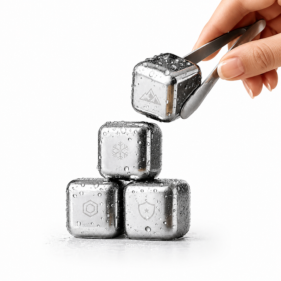 Silver Stainless Steel Ice Cubes - Hand Fans Now