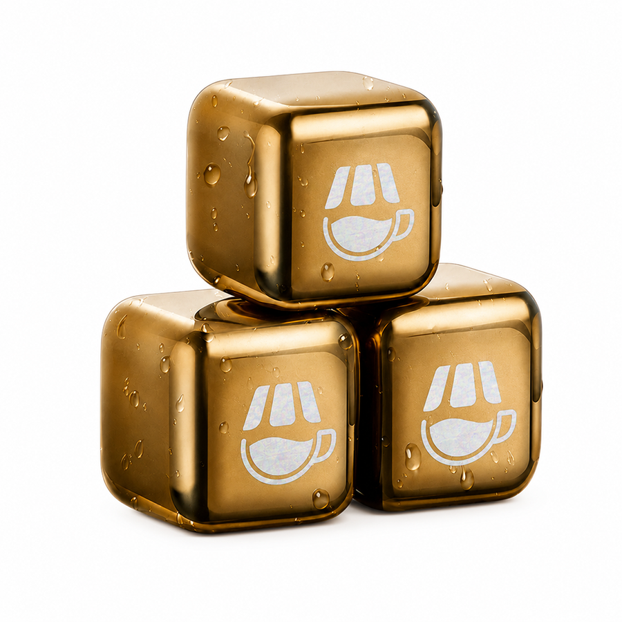 Gold Stainless Steel Ice Cubes - Hand Fans Now