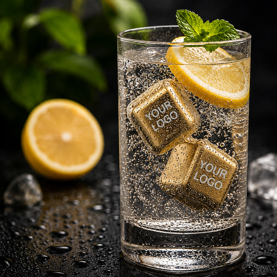 Gold Stainless Steel Ice Cubes - Hand Fans Now