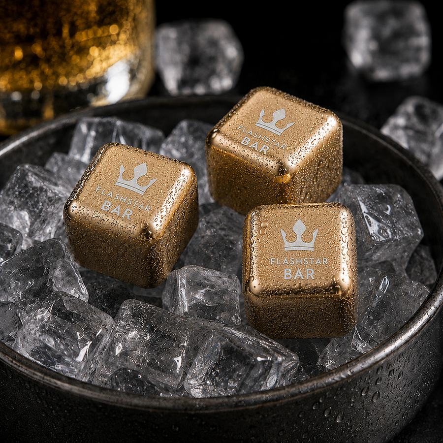 Gold Stainless Steel Ice Cubes - Hand Fans Now