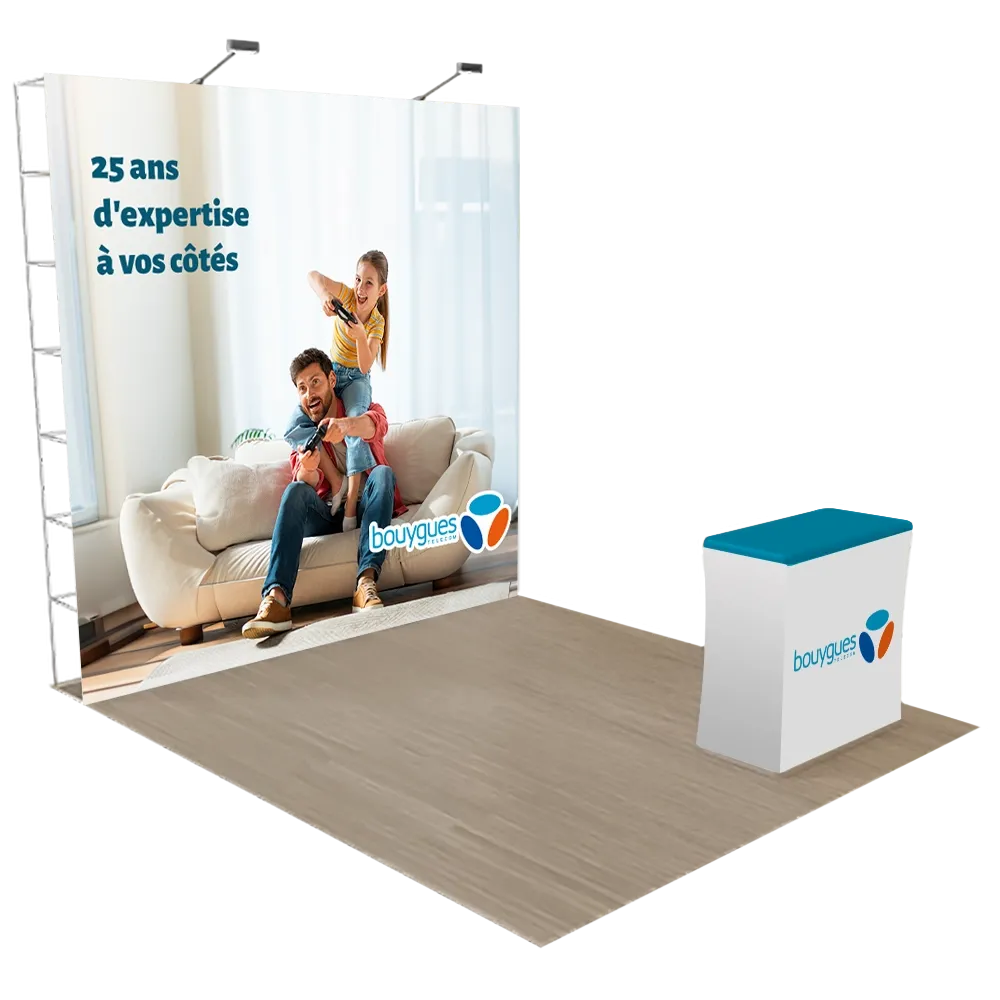 Présentoir d'exposition portable personnalisé pop up 3 m x 3 m - Imprint Now - FR