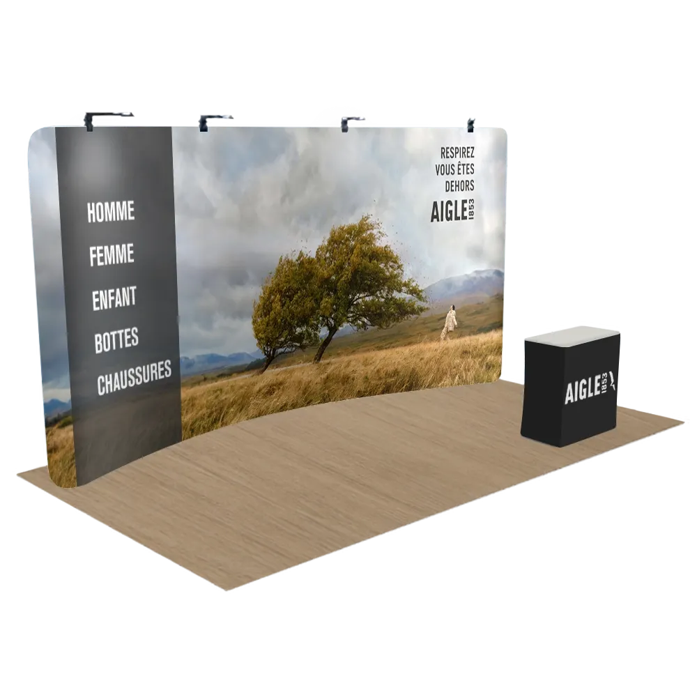 Présentoir d'exposition zippé courbé personnalisé 6,1 m x 2,4 m - Imprint Now - FR