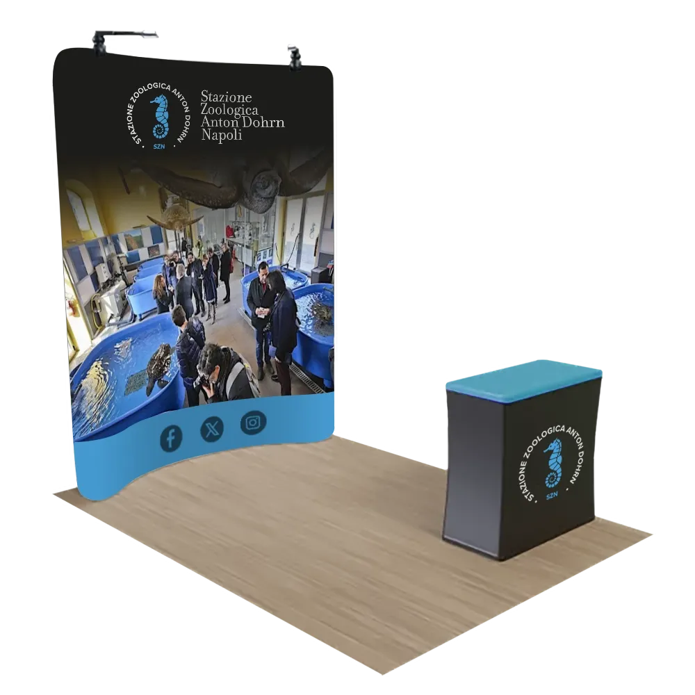 Espositore Fieristico Curvo Personalizzato con zip, Fondale e stand 2,4 m x 2,4 m - Imprint Now - IT