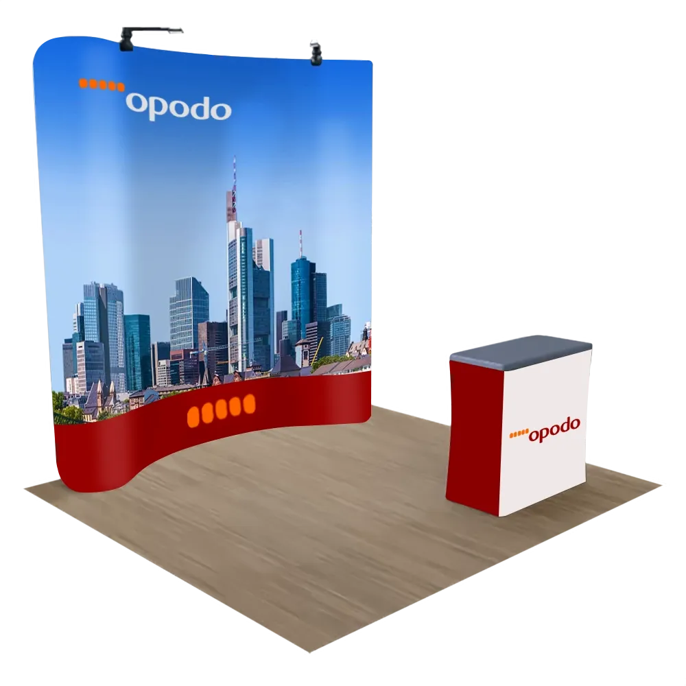 Individuelles Curved Zip-Up Messe-Display Spannstoff 3,1 m x 2,4 m