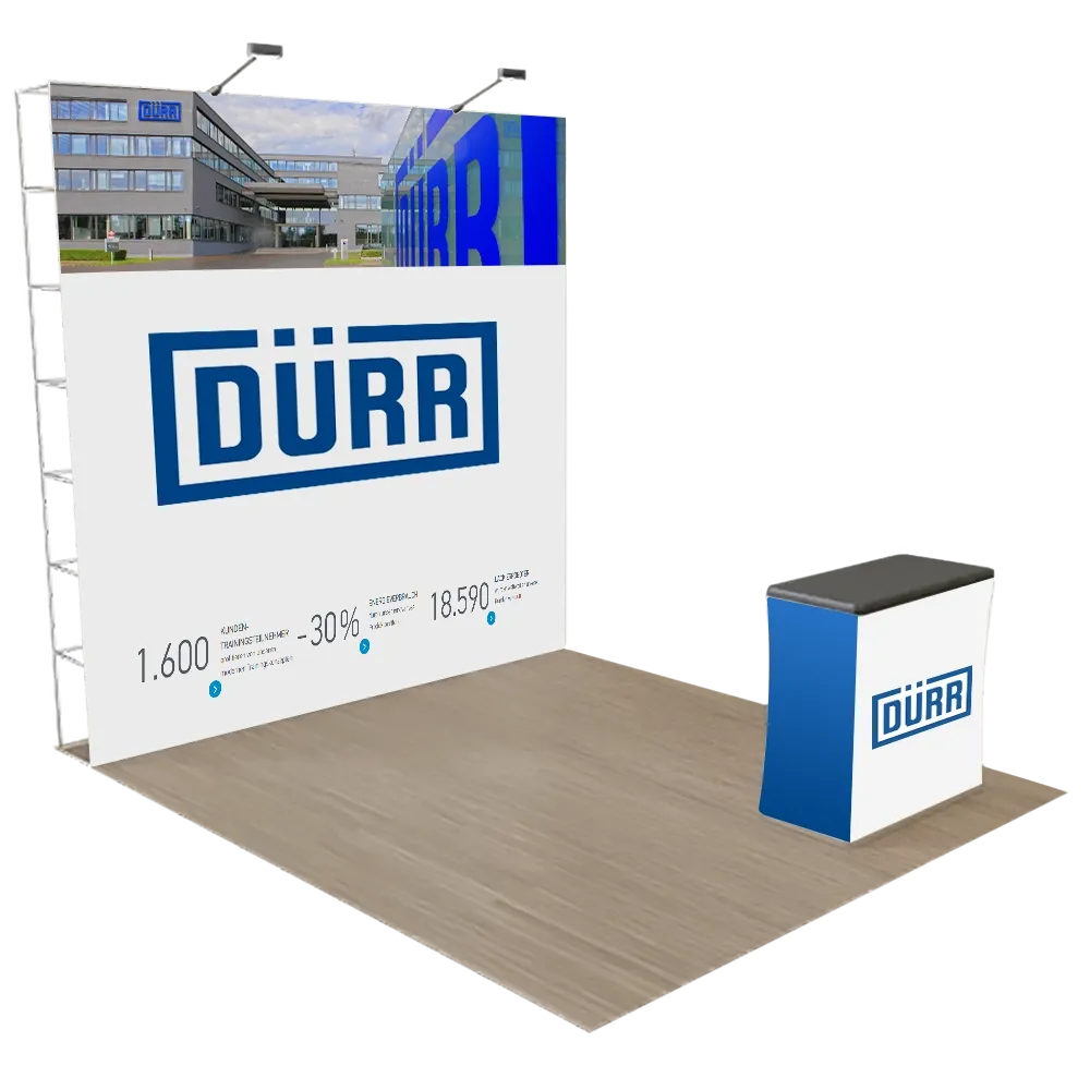 Individuelles Pop-Up Messedisplay Tragbar 3 m x 3 m