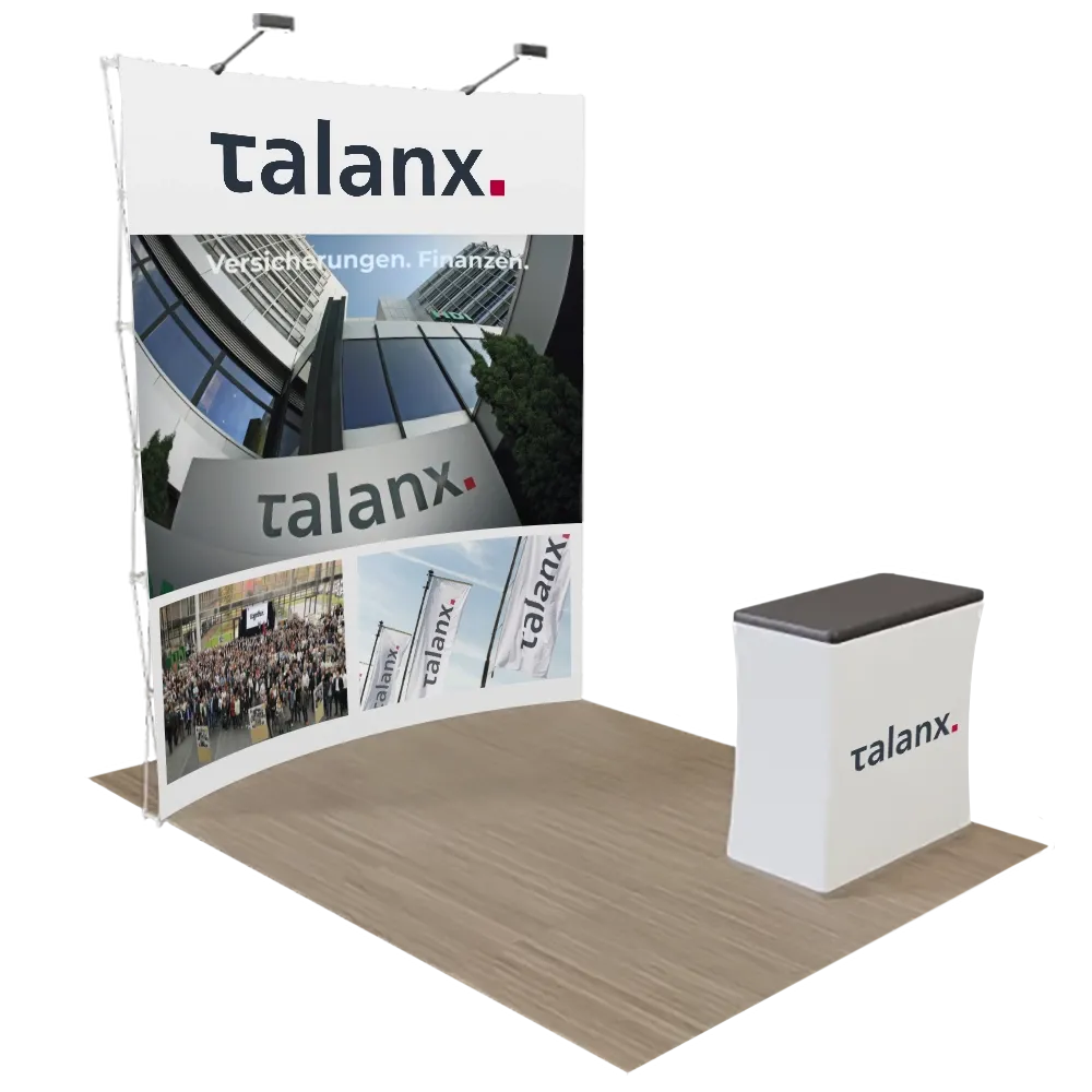 2,4 m x 2,4 m Expositor Pop-Up Curvo - Imprint Now - ES