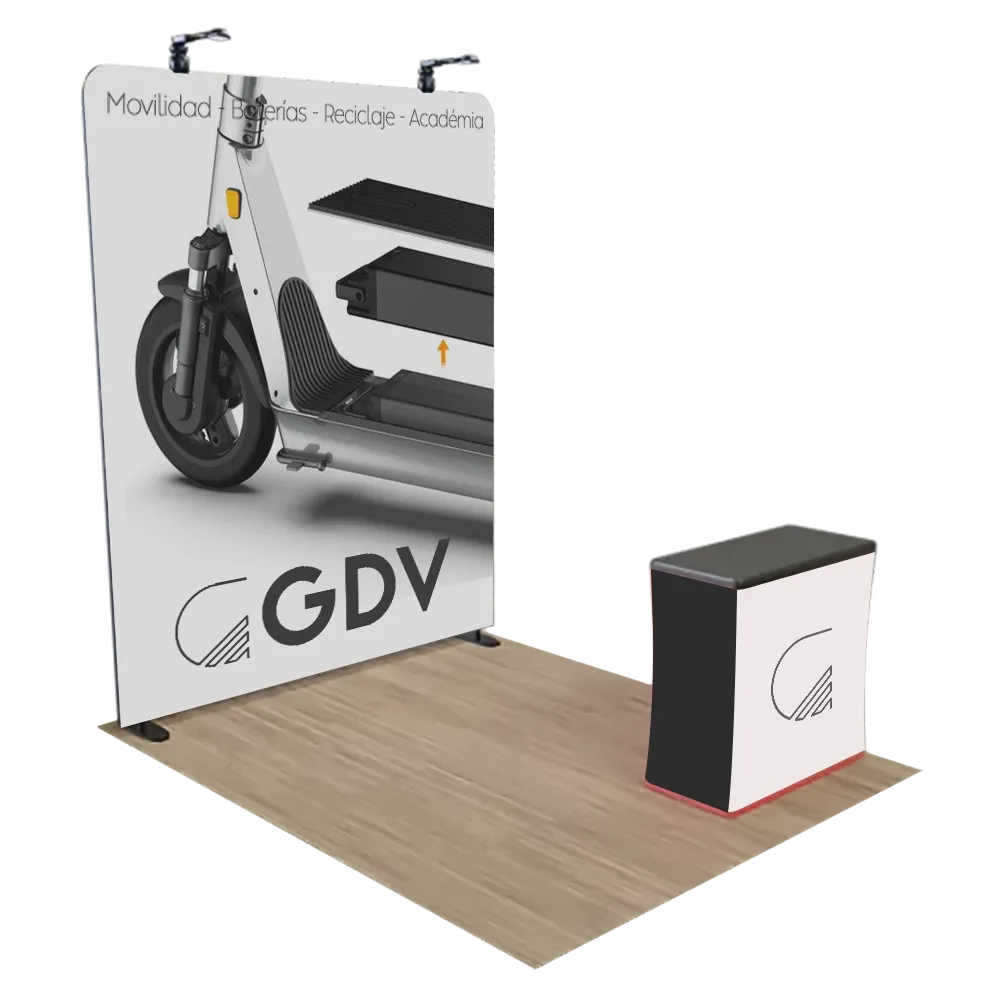 Expositor Personalizado con Cremallera para Ferias Comerciales Estructura de Aluminio 2,4 m x 2,4 m - Imprint Now - ES