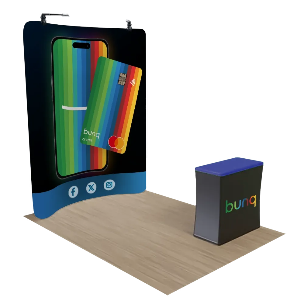 Gepersonaliseerde Gebogen Zip Up Trade Show Display Backdrop Stand 2,4 m x 2,4 m