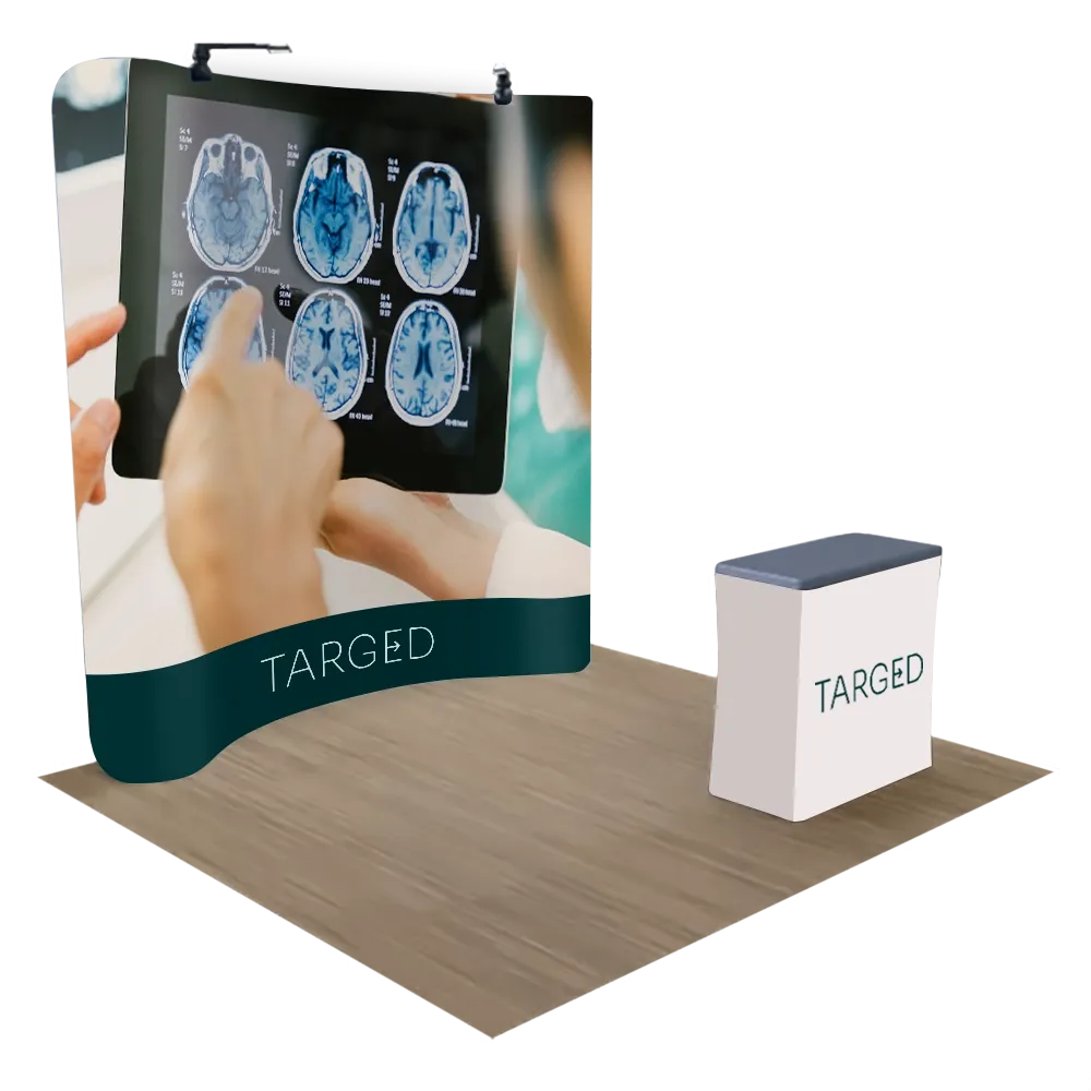 Gepersonaliseerde Gebogen Zip Up Trade Show Display Spanning Stof 3,1 m x 2,4 m