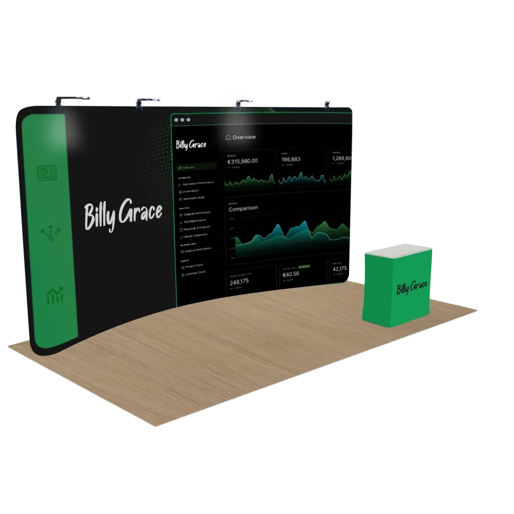 Gepersonaliseerde Gebogen Zip Up Trade Show Display 6,1 m x 2,4 m